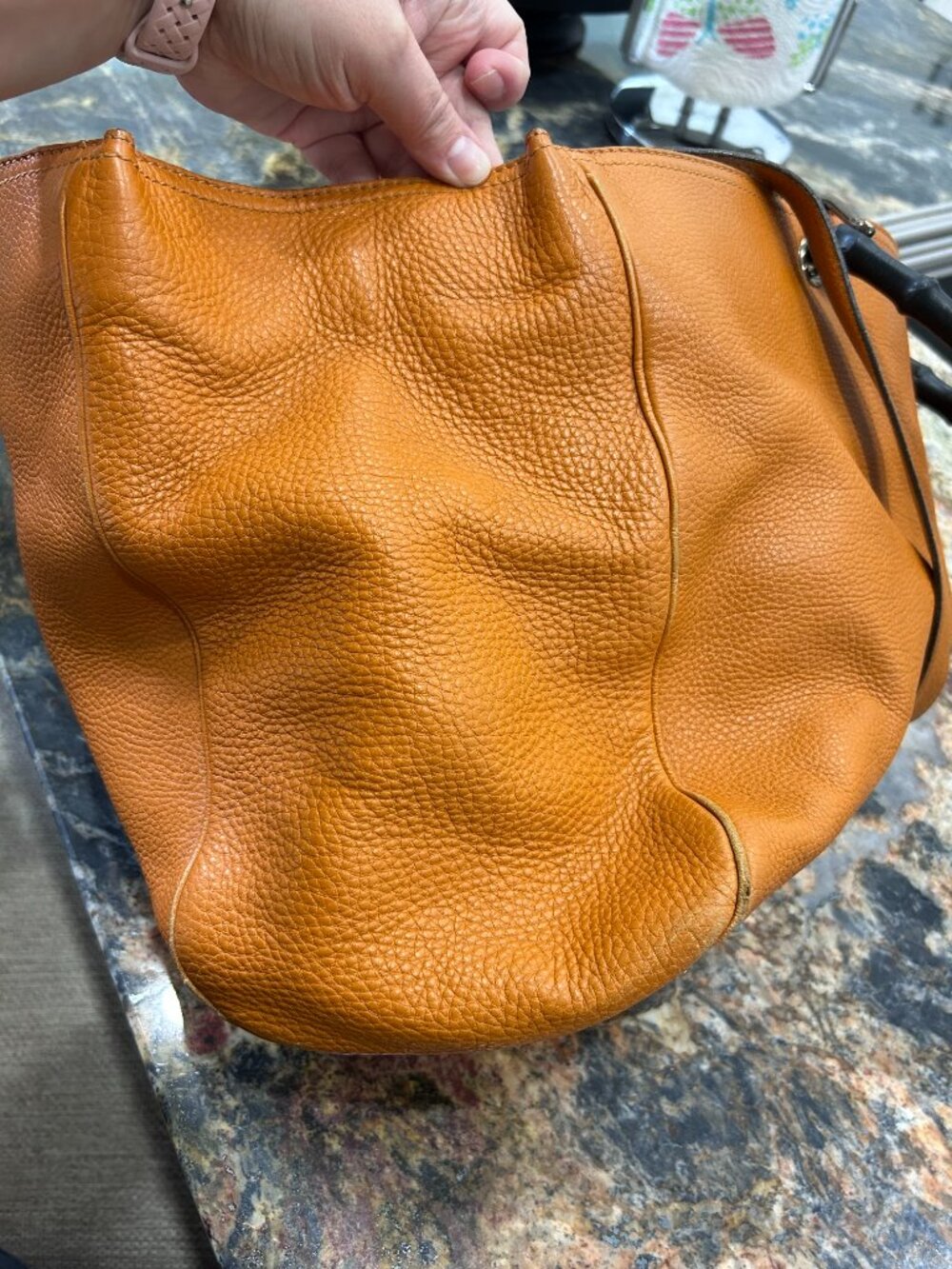 Gucci Handbag with Bamboo Handles & Shoulder Strap Orange Pebbled - Picture 10 of 16